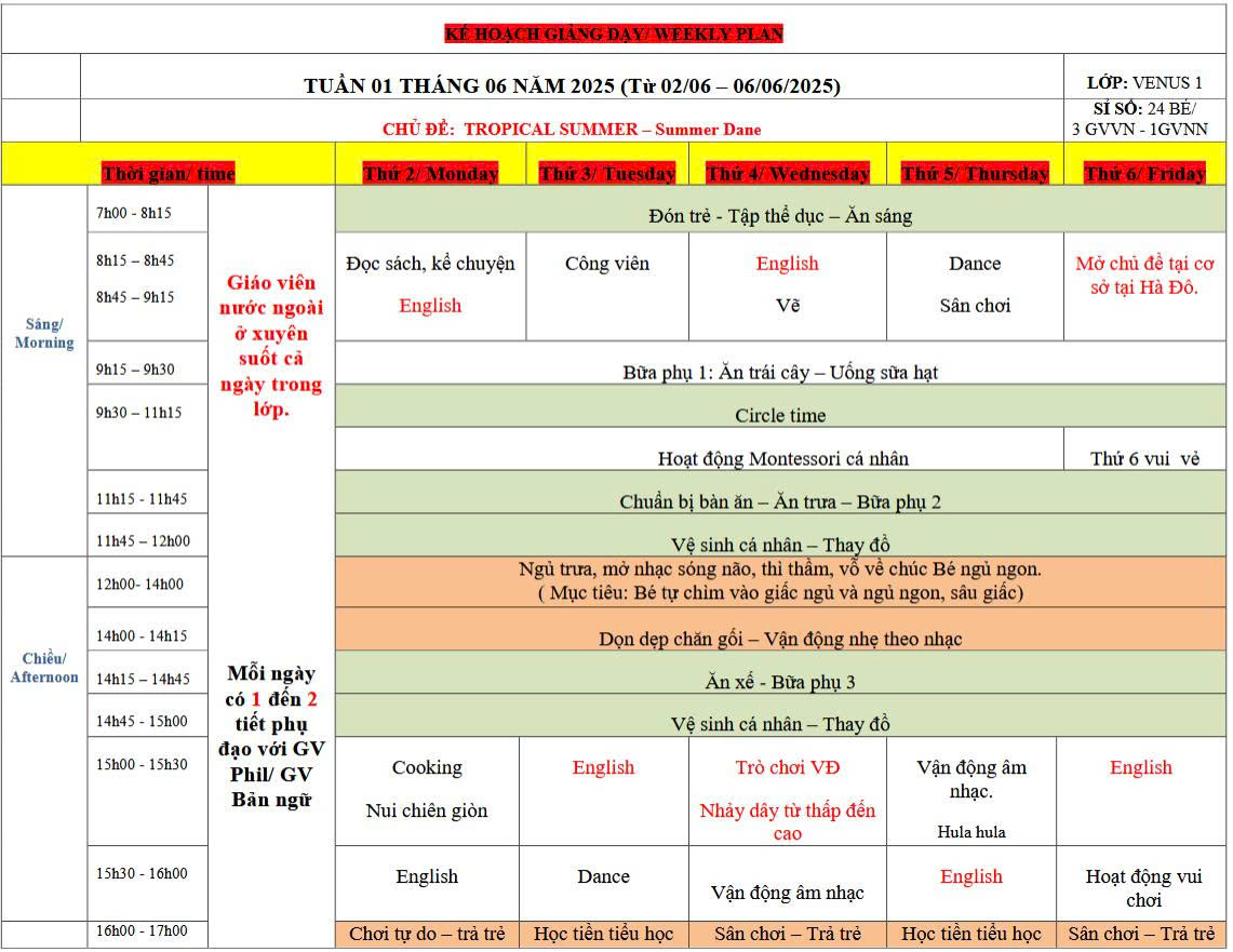Lịch sinh hoạt 1 ngày